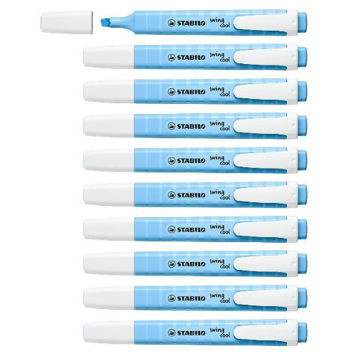 STABILO SWING COOL PASTEL EVIDENZIATORE PUNTA A SCALPELLO 1/4 mm AZZURRO CIELO CONF 10 Pz.